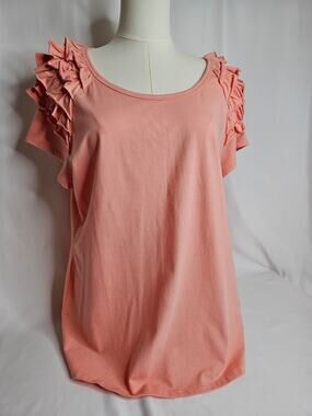 NWT L Ecothreads Peach Tile‎ Ruffled Cap Sleeve Cotton Tee